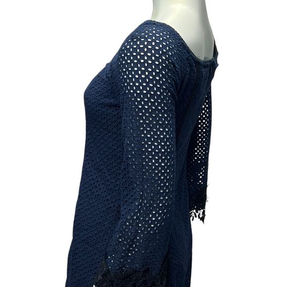 Sara Campbell Navy Blue Cotton Crochet Lace Dress Square Neck USA Made  Size S/M - Picture 16 of 16